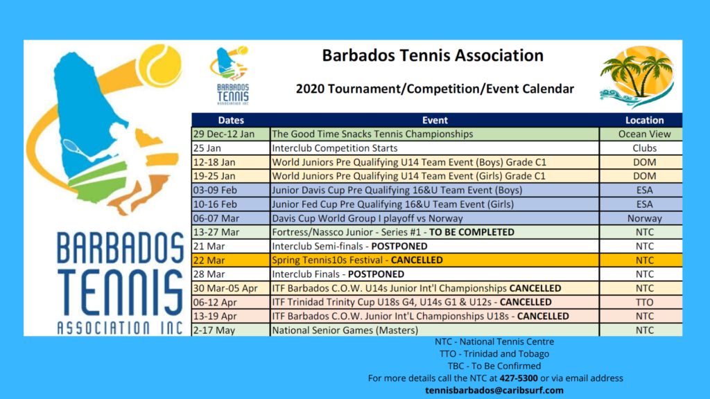 BTA 2020 Tournament Calendar – 366 days of tennis! – Barbados Tennis  Association